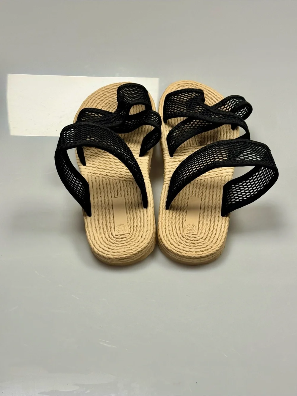 Women’s Size 40 Black Mesh Bow Raffia Slide Sandals Beach Resort Flats
